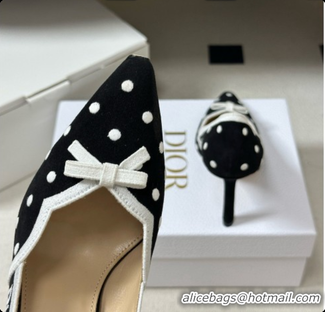 Low Price Dior Romance Pump in Black Cotton Embroidered with White PolkaDior Motif 6091155 2026