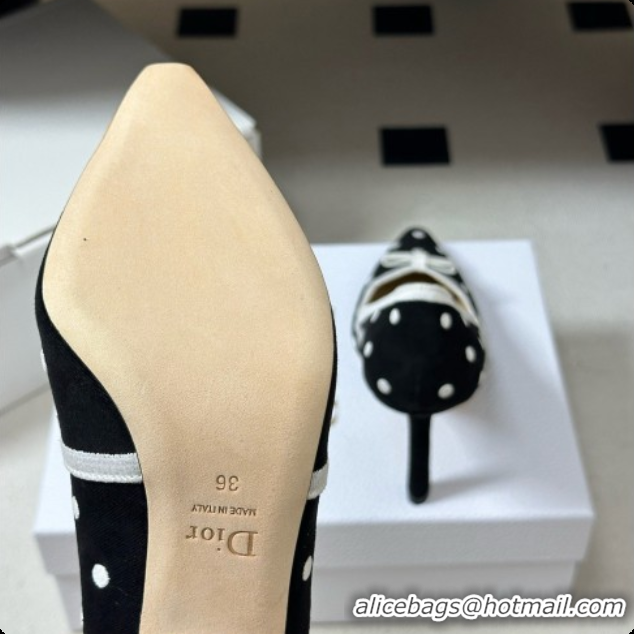 Low Price Dior Romance Pump in Black Cotton Embroidered with White PolkaDior Motif 6091155 2026