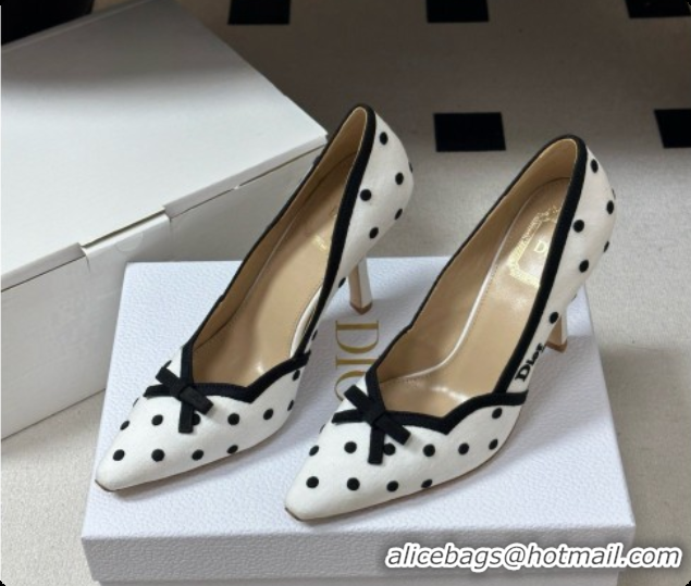 Luxury Hot Dior Romance Pump in White Cotton Embroidered with Black PolkaDior Motif 6091156 2026