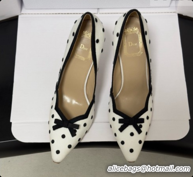 Luxury Hot Dior Romance Pump in White Cotton Embroidered with Black PolkaDior Motif 6091156 2026
