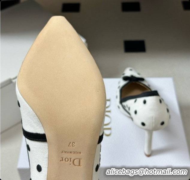 Luxury Hot Dior Romance Pump in White Cotton Embroidered with Black PolkaDior Motif 6091156 2026