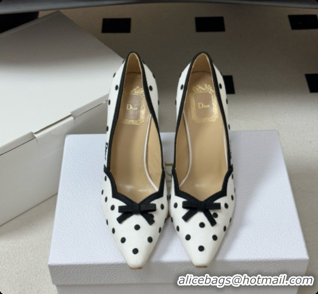 Luxury Hot Dior Romance Pump in White Cotton Embroidered with Black PolkaDior Motif 6091156 2026