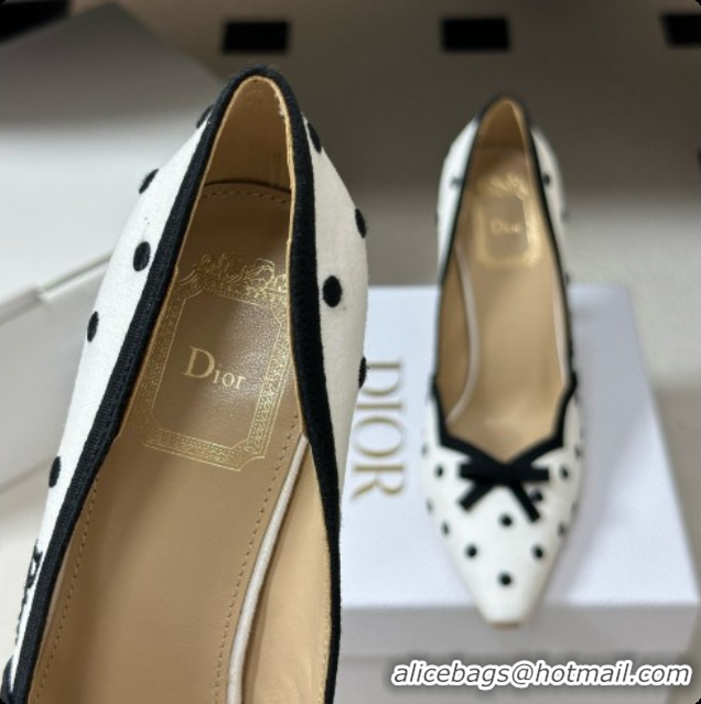 Luxury Hot Dior Romance Pump in White Cotton Embroidered with Black PolkaDior Motif 6091156 2026