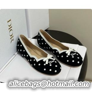 Luxury Dior Romance Ballet Flat in Black Cotton Embroidered with White PolkaDior Motif 6091157 2026