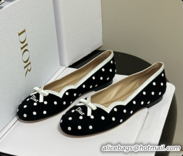 Luxury Dior Romance Ballet Flat in Black Cotton Embroidered with White PolkaDior Motif 6091157 2026