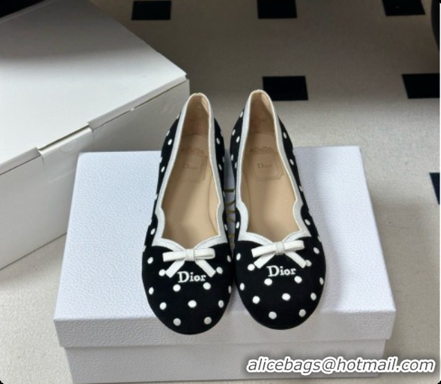 Luxury Dior Romance Ballet Flat in Black Cotton Embroidered with White PolkaDior Motif 6091157 2026