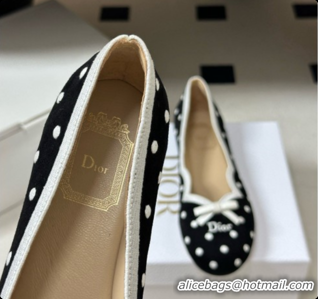 Luxury Dior Romance Ballet Flat in Black Cotton Embroidered with White PolkaDior Motif 6091157 2026
