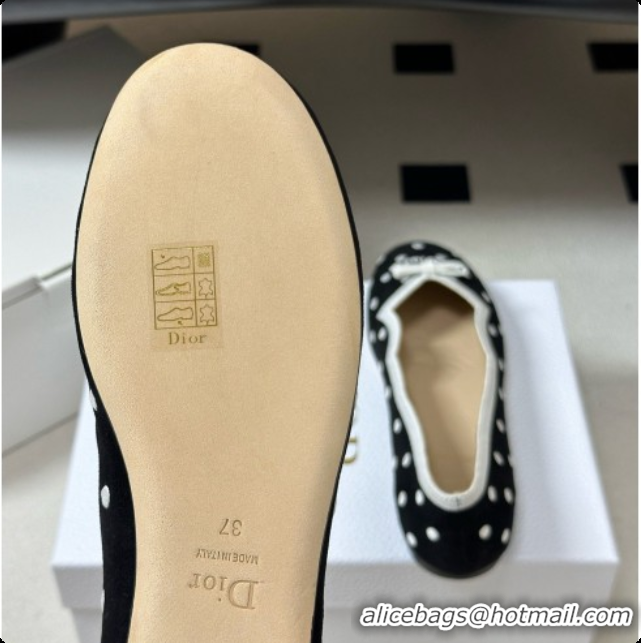 Luxury Dior Romance Ballet Flat in Black Cotton Embroidered with White PolkaDior Motif 6091157 2026