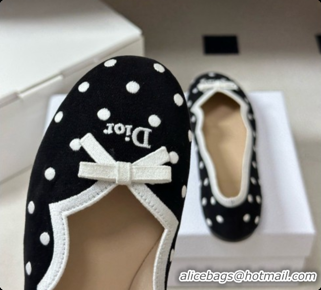Luxury Dior Romance Ballet Flat in Black Cotton Embroidered with White PolkaDior Motif 6091157 2026