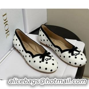 Good Quality Dior Romance Ballet Flat in White Cotton Embroidered with Black PolkaDior Motif 6091158 2026