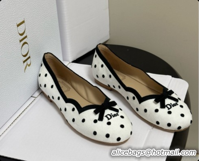 Good Quality Dior Romance Ballet Flat in White Cotton Embroidered with Black PolkaDior Motif 6091158 2026