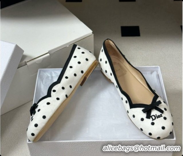 Good Quality Dior Romance Ballet Flat in White Cotton Embroidered with Black PolkaDior Motif 6091158 2026