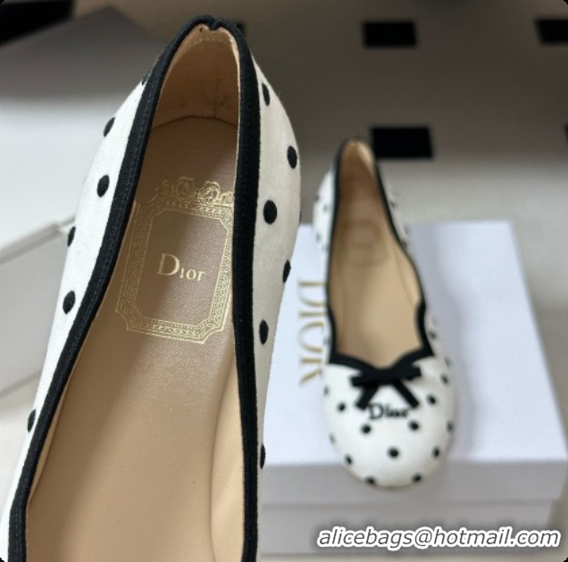 Good Quality Dior Romance Ballet Flat in White Cotton Embroidered with Black PolkaDior Motif 6091158 2026