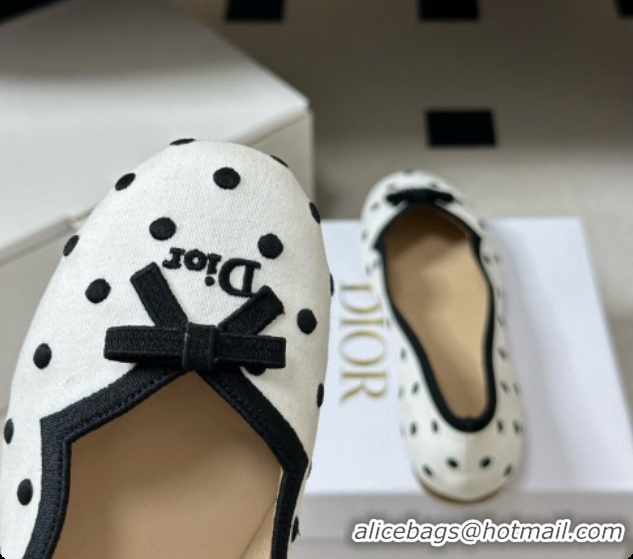 Good Quality Dior Romance Ballet Flat in White Cotton Embroidered with Black PolkaDior Motif 6091158 2026