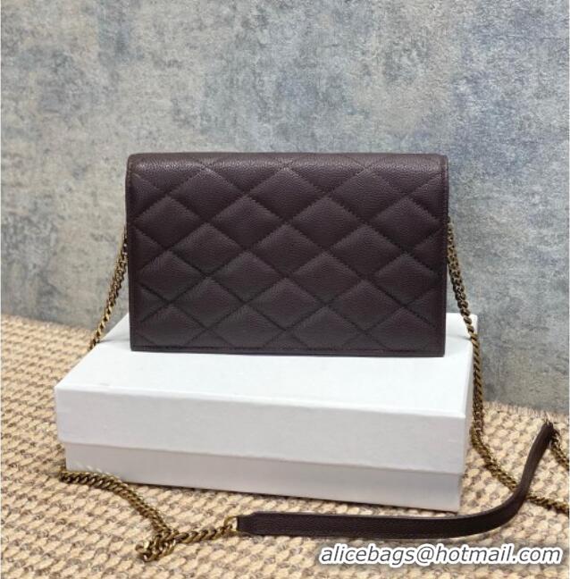 Top Design Saint Laurent PARIS Chain Wallet in Grain De Poudre Leather 871149 Dark Brown 2026