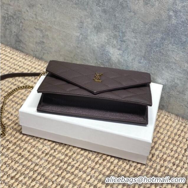 Top Design Saint Laurent PARIS Chain Wallet in Grain De Poudre Leather 871149 Dark Brown 2026