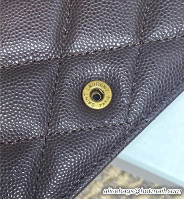 Top Design Saint Laurent PARIS Chain Wallet in Grain De Poudre Leather 871149 Dark Brown 2026
