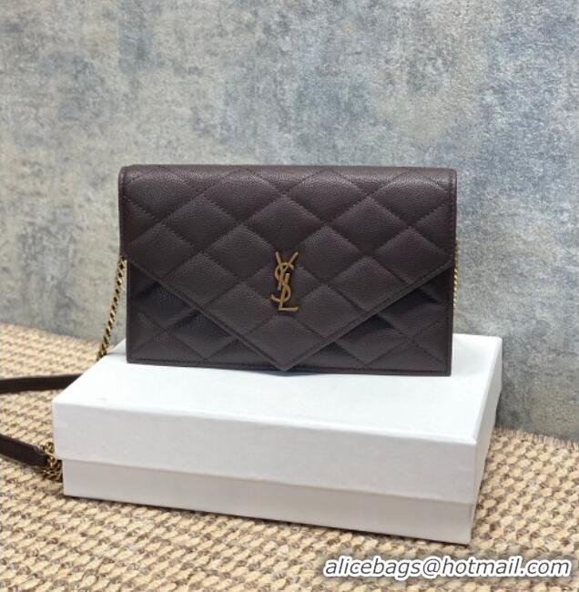 Top Design Saint Laurent PARIS Chain Wallet in Grain De Poudre Leather 871149 Dark Brown 2026