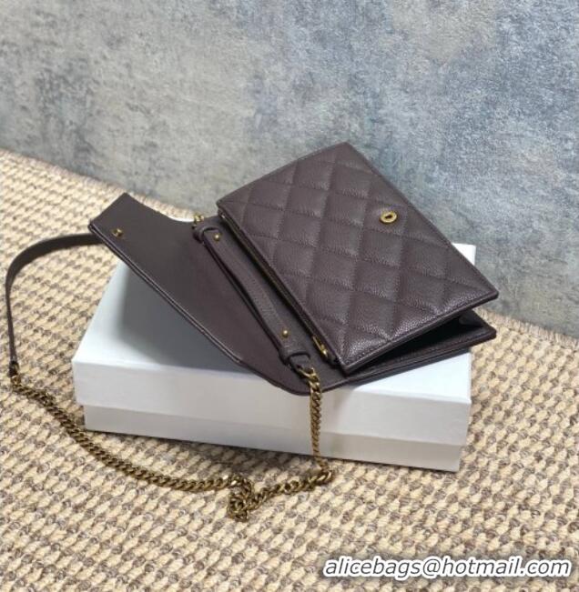 Top Design Saint Laurent PARIS Chain Wallet in Grain De Poudre Leather 871149 Dark Brown 2026