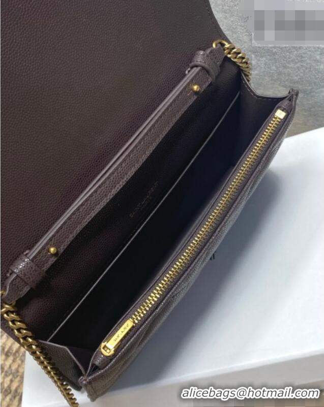 Top Design Saint Laurent PARIS Chain Wallet in Grain De Poudre Leather 871149 Dark Brown 2026