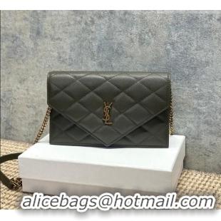 Promotional Saint Laurent PARIS Chain Wallet in Grain De Poudre Leather 871149 Green 2026