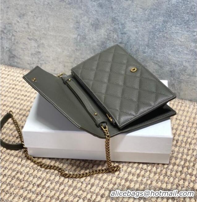 Promotional Saint Laurent PARIS Chain Wallet in Grain De Poudre Leather 871149 Green 2026