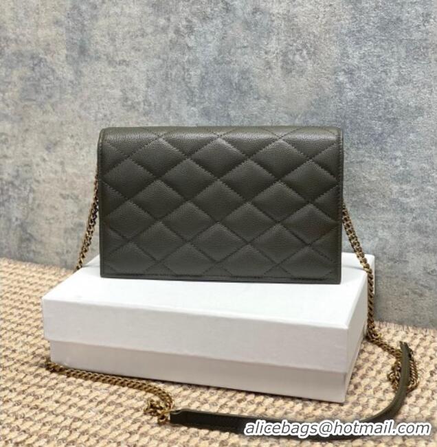 Promotional Saint Laurent PARIS Chain Wallet in Grain De Poudre Leather 871149 Green 2026