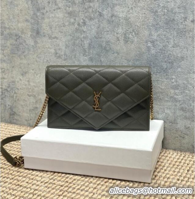 Promotional Saint Laurent PARIS Chain Wallet in Grain De Poudre Leather 871149 Green 2026