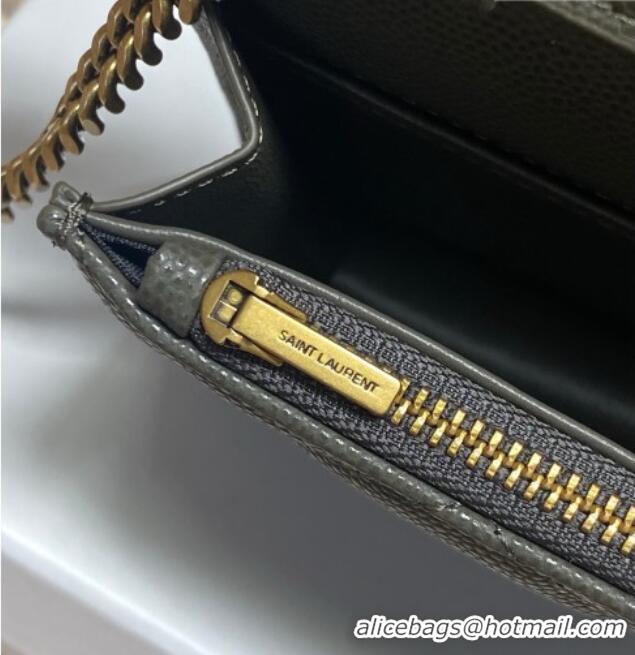 Promotional Saint Laurent PARIS Chain Wallet in Grain De Poudre Leather 871149 Green 2026