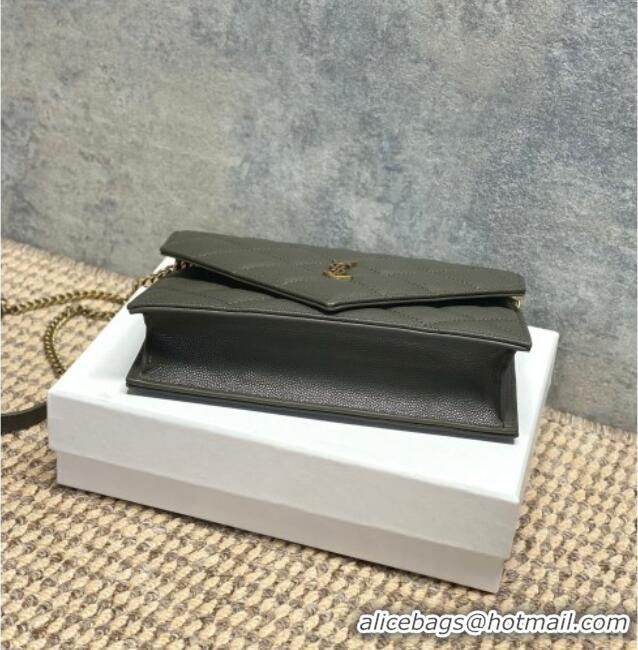 Promotional Saint Laurent PARIS Chain Wallet in Grain De Poudre Leather 871149 Green 2026