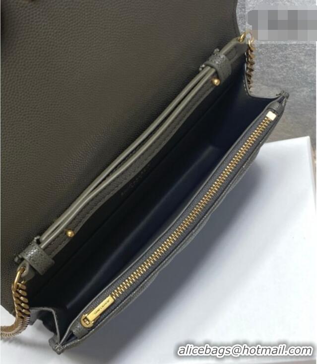 Promotional Saint Laurent PARIS Chain Wallet in Grain De Poudre Leather 871149 Green 2026
