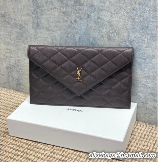 Good Discount Saint Laurent PARIS Pouch in Grain De Poudre Leather 869533 Dark Brown 2026