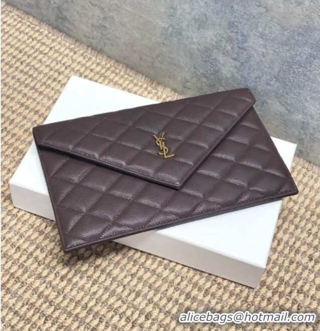 Good Discount Saint Laurent PARIS Pouch in Grain De Poudre Leather 869533 Dark Brown 2026