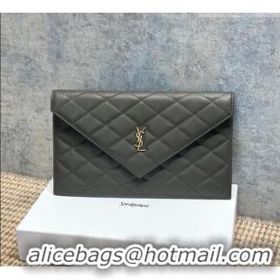 Cheapest Saint Laurent PARIS Pouch in Grain De Poudre Leather 869533 Green 2026