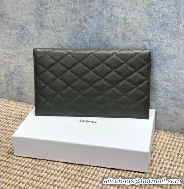 Cheapest Saint Laurent PARIS Pouch in Grain De Poudre Leather 869533 Green 2026