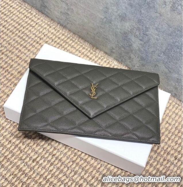 Cheapest Saint Laurent PARIS Pouch in Grain De Poudre Leather 869533 Green 2026