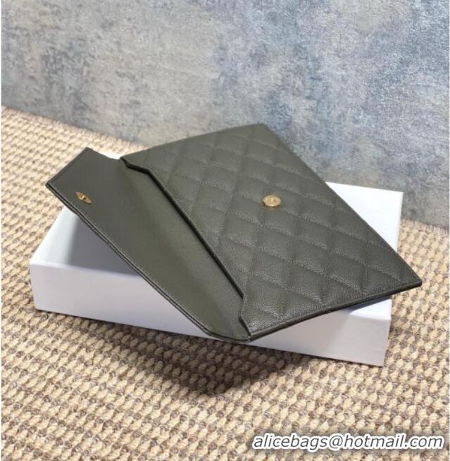 Cheapest Saint Laurent PARIS Pouch in Grain De Poudre Leather 869533 Green 2026