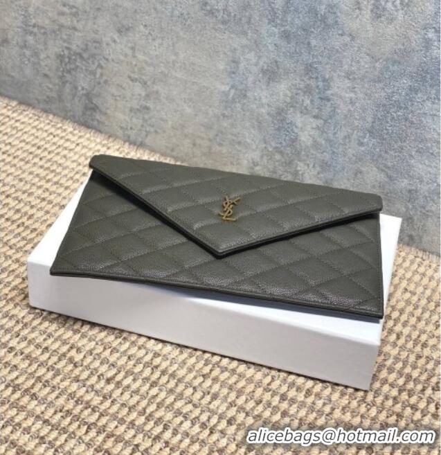 Cheapest Saint Laurent PARIS Pouch in Grain De Poudre Leather 869533 Green 2026