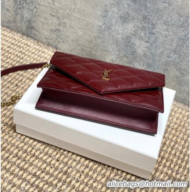 Top Grade Saint Laurent PARIS Chain Wallet in Patent Leather 871149 Burgundy 2026