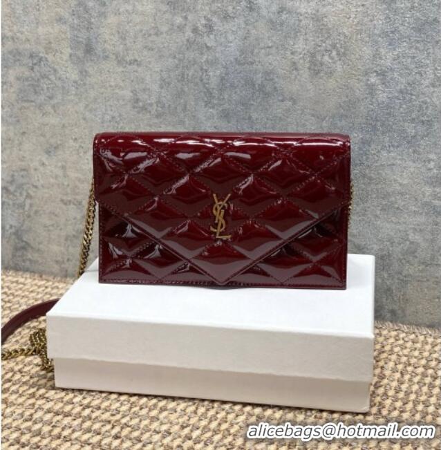 Top Grade Saint Laurent PARIS Chain Wallet in Patent Leather 871149 Burgundy 2026