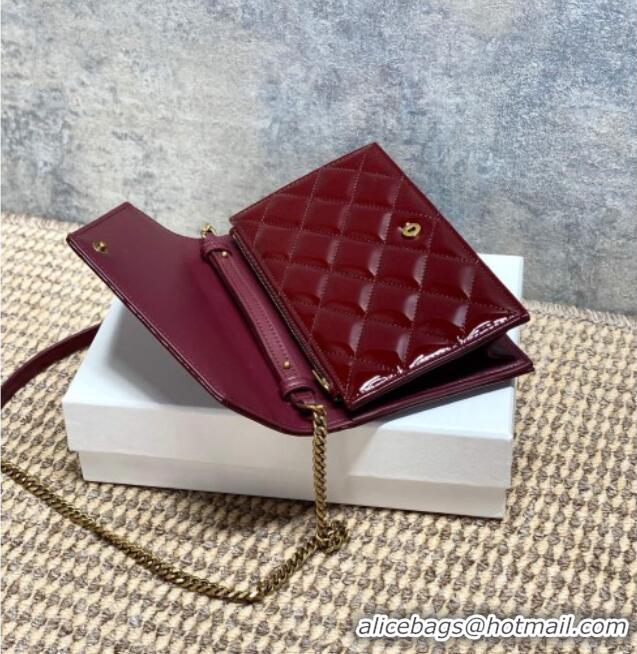 Top Grade Saint Laurent PARIS Chain Wallet in Patent Leather 871149 Burgundy 2026