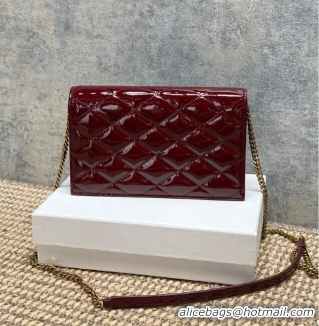 Top Grade Saint Laurent PARIS Chain Wallet in Patent Leather 871149 Burgundy 2026