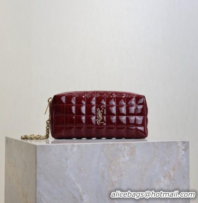 Top Grade Saint Laurent CASSANDRE MATELASSÉ CARRÉ Pouch on chain in Patent Leather 779649 Burgundy 2026