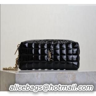 Best Grade Saint Laurent CASSANDRE MATELASSÉ CARRÉ Pouch on chain in Patent Leather 779649 Black 2026