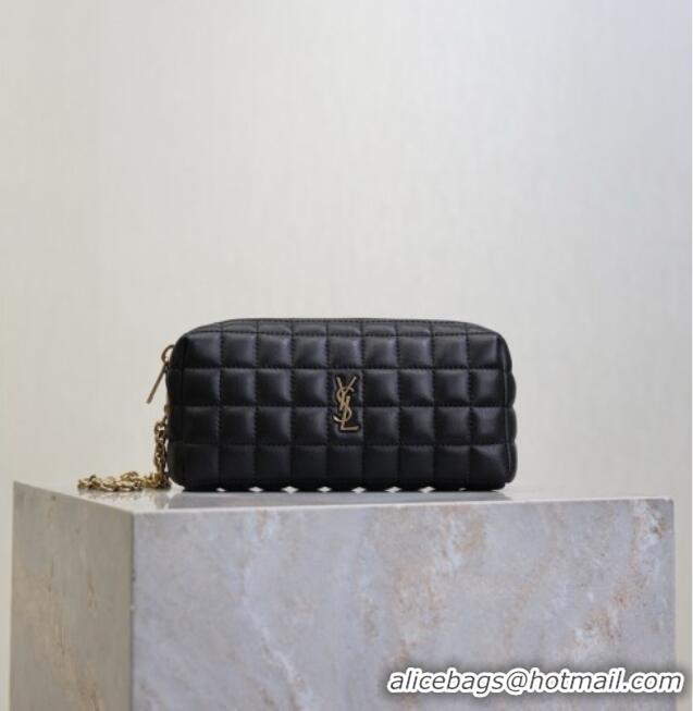 Inexpensive Saint Laurent CASSANDRE MATELASSÉ CARRÉ Pouch on chain in Lambskin 779649 Black 2026