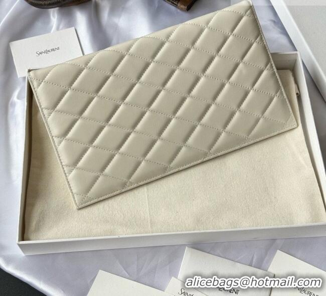 Good Quality Saint Laurent Uptown Pouch in Quilted Lambskin 565739 White 2026