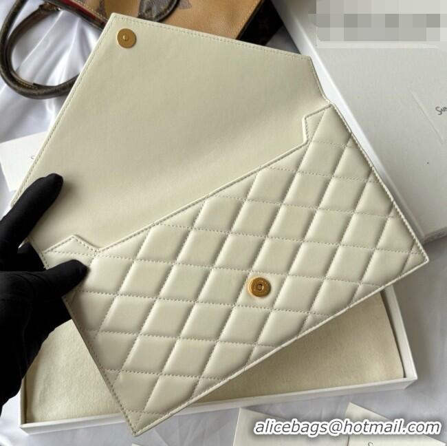 Good Quality Saint Laurent Uptown Pouch in Quilted Lambskin 565739 White 2026