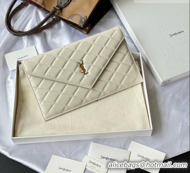 Good Quality Saint Laurent Uptown Pouch in Quilted Lambskin 565739 White 2026