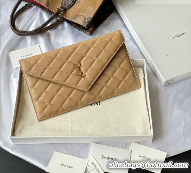 Unique Grade Saint Laurent Uptown Pouch in Quilted Lambskin 565739 Apricot 2026