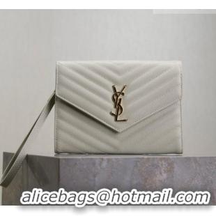 Grade Quality Saint Laurent CASSANDRE MATELASSÉ Flap Pouch in Grain De Poudre Leather 617662 White 2026